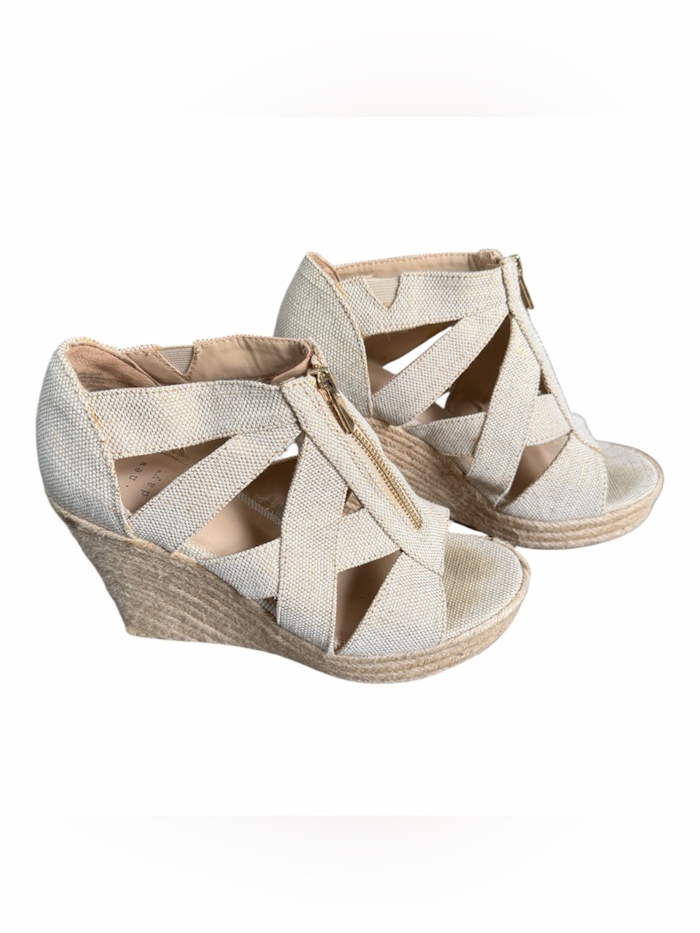 A New Day Women's Gold Flecked Beige Canvas Wedge Espadrilles 6